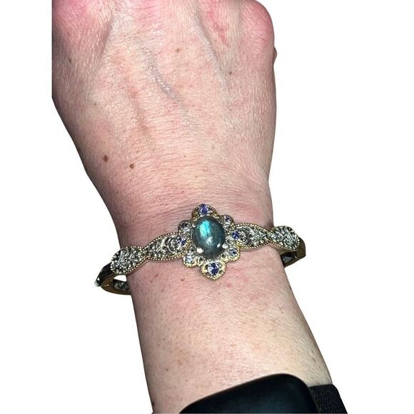 Karis Malagasy Labradorite & Multi Gemstone Filigree Vermeil Hinged Bracelet - Picture 1 of 16